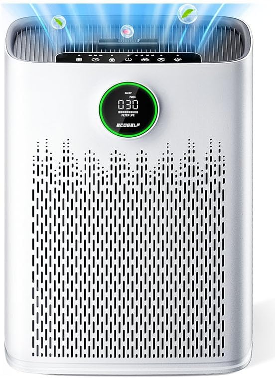Air Purifiers for Home Large Room, Cover Up to 2400 Ft² with True HEPA Filter, Smart Mode, PM2.5 Air Quality Display, 22dB Sleep Mode, Aromatherapy with 2X-Purification & 360°Air Outlet, HAP603, White by ECOSELF