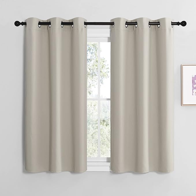 NICETOWN Kitchen Curtains for Decoration, Thermal Insulated Grommet Room Darkening Draperies/Panels for Laundry (Natural, 2 Panels, W42 x L48 inches) by NICETOWN