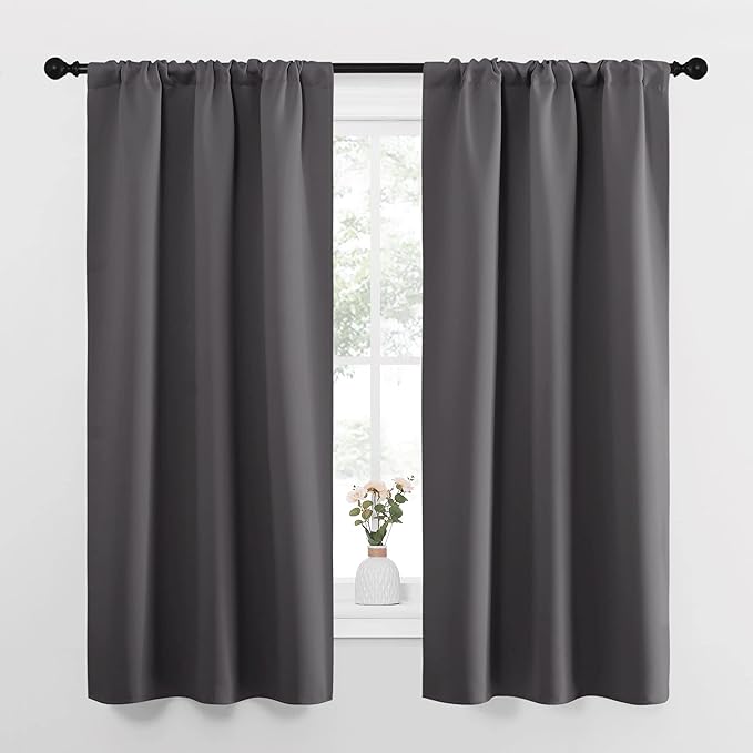 NICETOWN Grey Window Curtains for Bedroom - Home Decoration Thermal Insulated Rod Pocket Blackout Blinds & Drapes for Small Windows (Gray, 2 Panels, W34 x L63 -Inch) by NICETOWN
