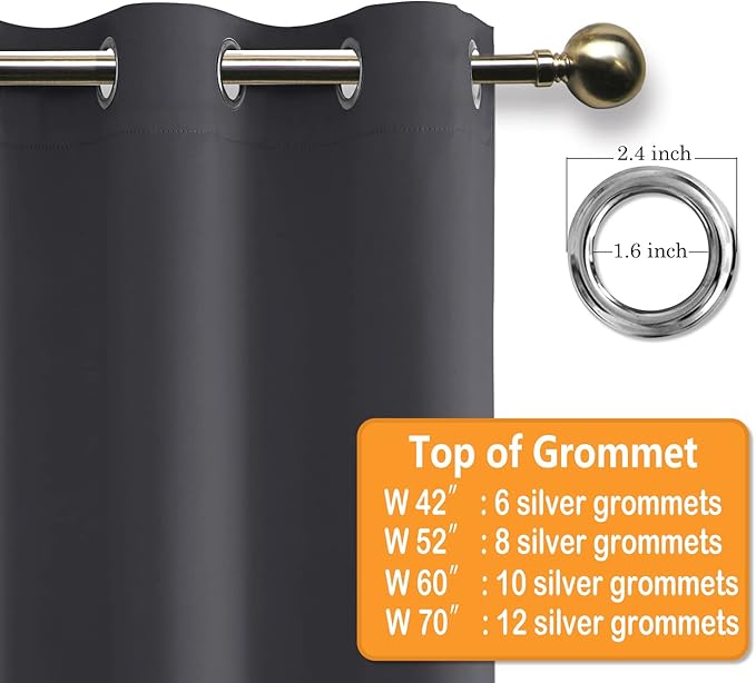 Hiasan Grommet Blackout Curtains for Bedroom, 70 x 84 Inches - Thermal Insulated & Light Blocking Window Drapes for Living Room/Dorm Room, Set of 2 Panels Sewn with Tiebacks, Dark Grey - Image 5