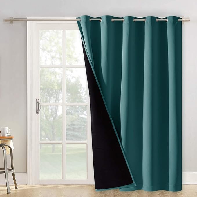 NICETOWN 100% Blackout Patio Sliding Door Curtain, Wide Lined Drape, Keep Warm Drapery, Sliding Glass Door Panel for Night Shift（Sea Teal, 1 Panel, 70 inches Wide x 95 inches Long - Image 2