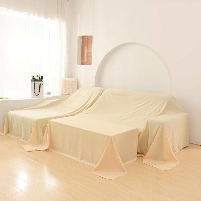 Furniture Cover Multi-Purpose, Indoor and Outdoor Furniture Dust Cover Sofa Cover Dustproof Breathable Mattress Protector Cabinet Cloth Home Dust Block (Beige, 350cm x 400cm(137x157in)) by WTHAVEN