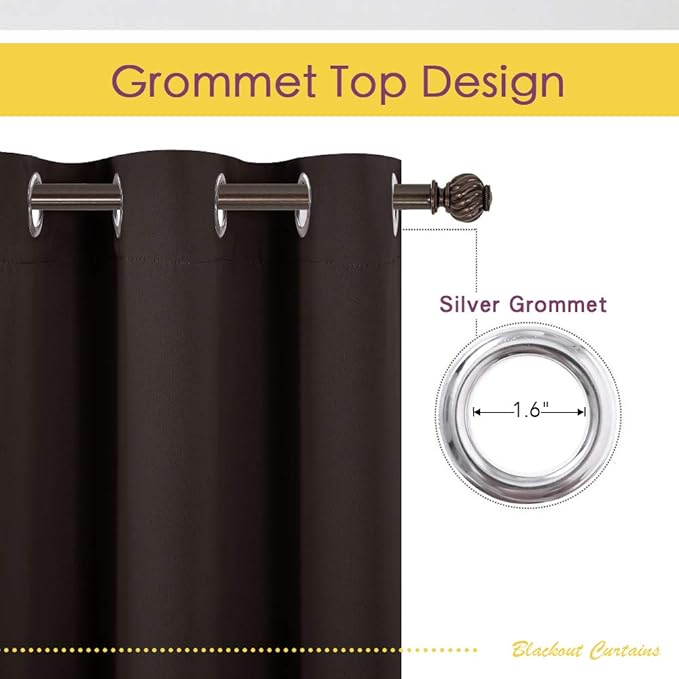 NICETOWN Room Darkening Draperies Curtains, Energy Smart Thermal Insulated Solid Grommet Curtains/Drapes Window Panels (2 Panels, 34-inch x 54-inch, Toffee Brown) - Image 2