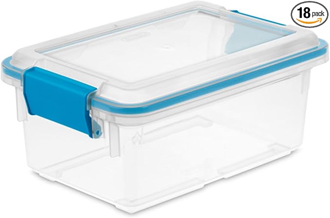 Sterilite 18-Pack Gasket Box, Weather-Resistant Storage Bins with Latching Lids, 7.5 Quart - Heavy-Duty Organizing Containers for Closet, Bathroom, and Office by Sterilite