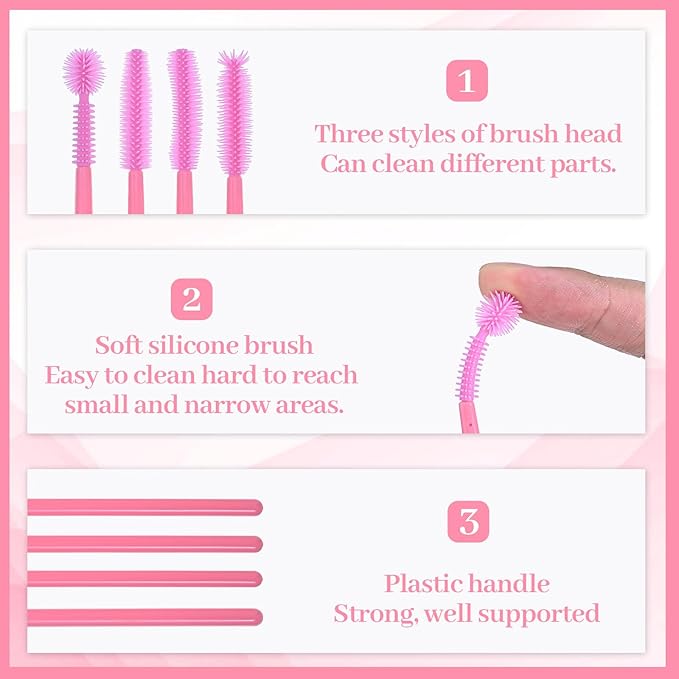 40Pcs Sewing Machine Cleaning Kit, Silicone Small Brushes for Cleaning Small Parts Mini Scrub Brush for Tight Spaces, Ideal for Sewing Machine & Humidifier Crevice Reusable Nook & Cranny Brushes, Pink - Image 3