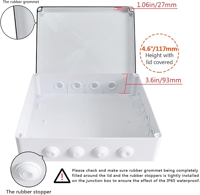 LeMotech ABS Plastic Dustproof Waterproof IP65 Junction Box Universal Electrical Project Enclosure White 15.7 x 13.8 x 4.7 inch (400 x 350 x 120 mm) - Image 4