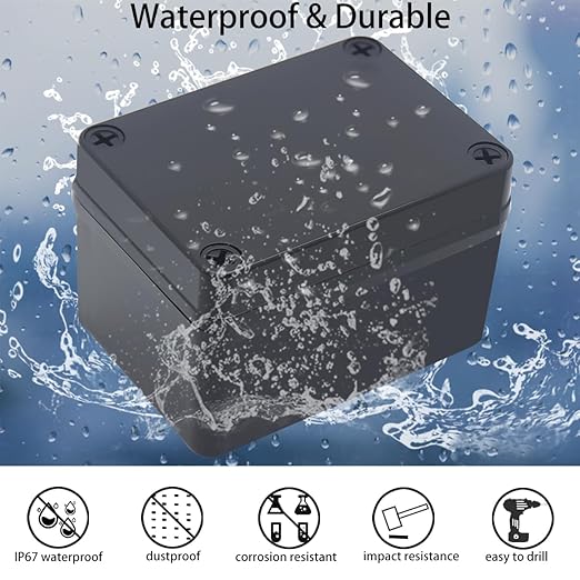 Junction Box,IP67 Waterproof ABS Black Project Box with Mounting Plate Electrical Box Enclosure for Outside Electronics 4.3 x 3.1 x 2.8inch(110x80x70mm) - Image 2