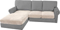 H.VERSAILTEX Velvet Stretch Sectional Couch Covers 3 Pieces Sofa Seat Cushion Covers L Shape Separate Cushion Couch Cover for Both Left/Right Sectional Couch (Large Sofa 2 Seater + 1 Chaise, Ivory) by HVERSAILTEX