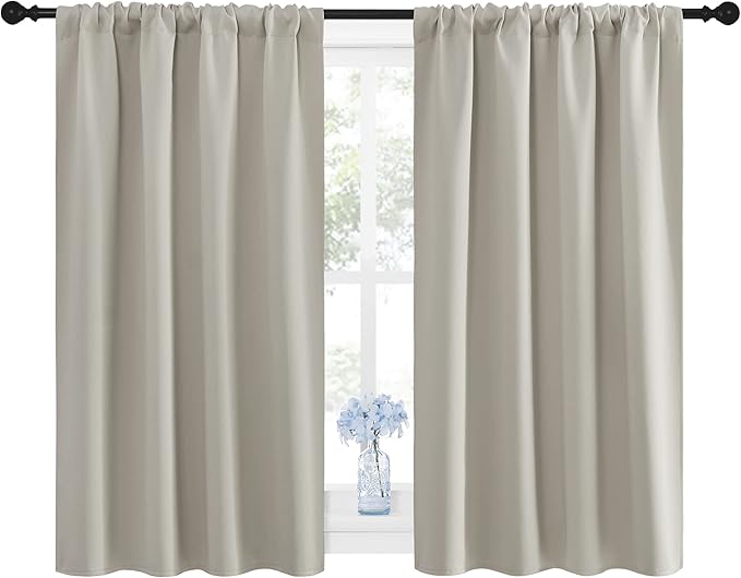 NICETOWN Blackout Curtains for Living Curtains, Room Darkening Window Curtain Panels, Easy-Care Solid Thermal Insulated Draperies/Drapes for Daughter Room (Natural, 2 Panels, 42 by 48) - Image 2
