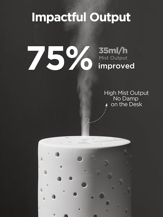 InnoGear Essential Oil Diffuser, 150ml Ceramic Ultrasonic Air Humidifier Cool Mist Aromatherapy Diffuser with 2 Mist Modes, Waterless Auto Off for Home Office, White - Image 3