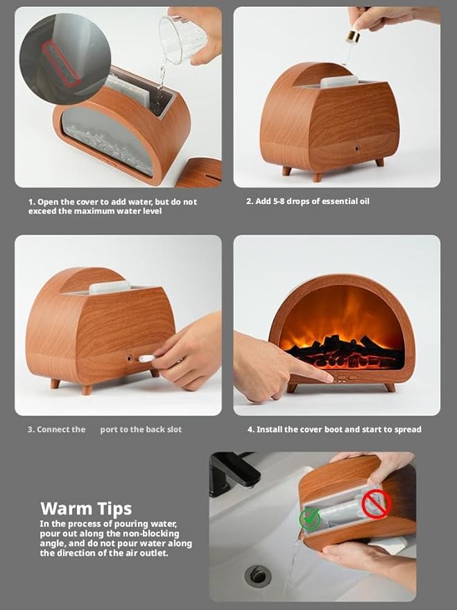 Fireplace Flame Air Diffuser Humidifier,12 Colors Aromatherapy Essential Oil Diffuser with 1H/3 H/5 H Timer,200ml Noiseless Cool Mist Ultrasonic Aroma Humidifier for Home,Bedroom,Office,Yoga (Black) - Image 6