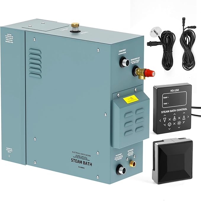 9KW Commercial Self-Draining Steam Generator Shower System Home Steam Bath Spa Generator 30 min to 12 Hours Auto Drain 95-131℉ for Suitable Space Heating 10 m³/354Cubic feet（9KW） by Unknown