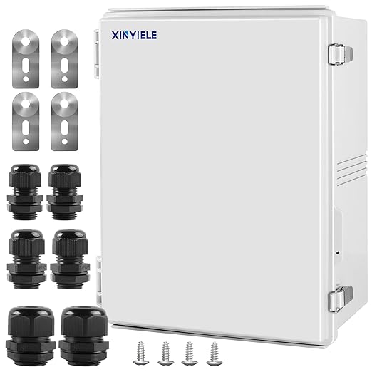 Waterproof Outdoor Project ABS Plastic Junction Box IP67 Weatherproof Dustproof Enclosure with Hinged Cover, Mounting Plate,Wall Brackets for Power Project (Grey,17.7"x13.8"x7.9") by XINYIELE