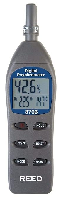 Reed Instruments 8706 Digital Psychrometer/Thermo-Hygrometer, (Wet Bulb, Dew Point, Temperature, Humidity) by REED+Instruments
