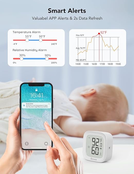 Govee WiFi Thermometer Hygrometer 2Pack H5103, Indoor Temperature Humidity Sensor with Electronic Ink Display, App Notification Alert, Free Data Storage Export, Digital Remote Monitor for Bedroom - Image 7