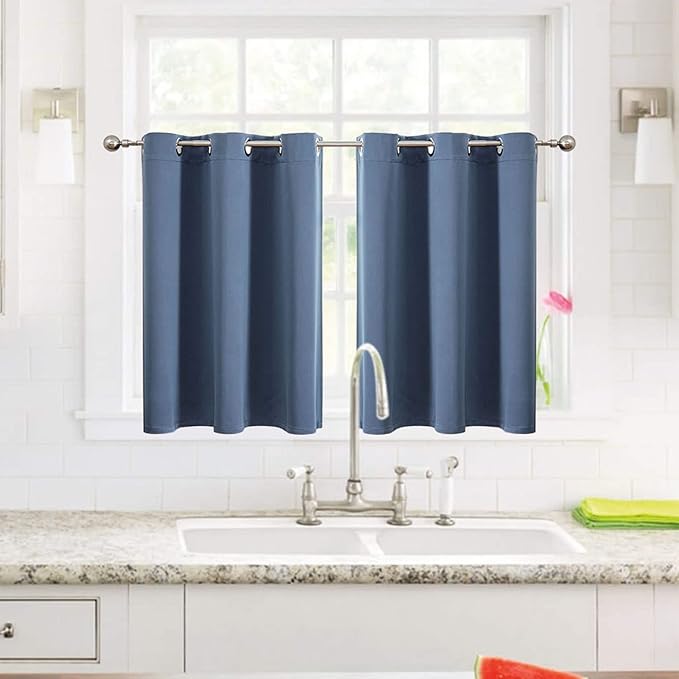 ChrisDowa Small Window Curtains for Kitchen and Bedroom - Grommet Short Thermal Insulated Room Darkening Curtains (2 Panels, Stone Blue, 42 x 36 Inch) - Image 2