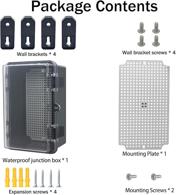 Junction Box, Hinged Black Clear Cover IP67 Waterproof ABS Project Box with Mounting Plate Electrical Box Enclosure with Wall Bracket 8.3 x 5.1 x 4.3inch(210x130x110mm) - Image 6