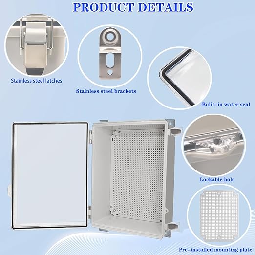 Waterproof Electrical Box, IP67 Junction Box Stainless Steel Latch Hinged Clear Cover Project Enclosure with Wall Bracket 15.7" x 11.8" x 7.1" - Image 3
