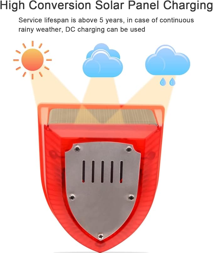Solar Water Level Sensor, High/Low Water Level Alarm with Dual Probe, 129 dB Red Strobe Siren with Adjustable Volume, Bobber Water Detector, 16.4ft Detect Cord, IP55 Waterproof for Indoor /Outdoor - Image 2