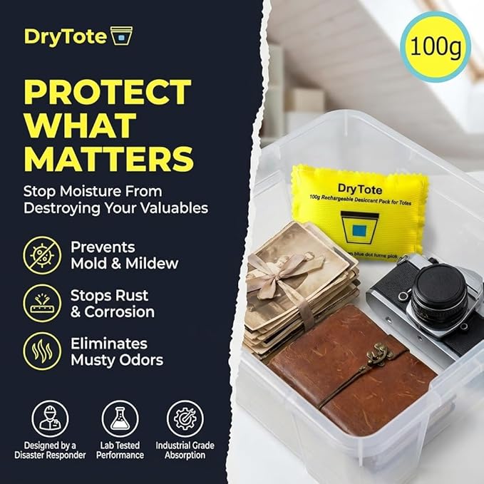 DryTote Rechargeable Desiccant Pack (Pack of 50), Ultimate Moisture Absorption, Color Change Indicator, Safe Storage Protection, Large Capacity 200 Gallons, 100g, Yellow - Image 3