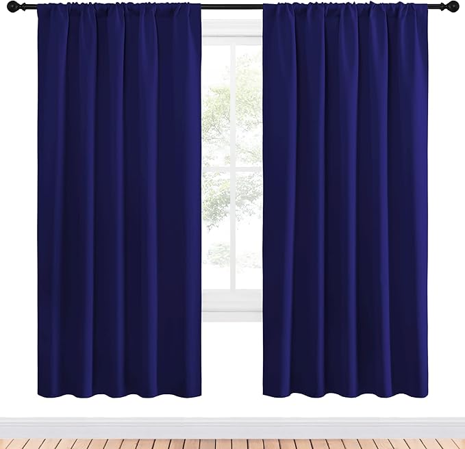 NICETOWN Bedroom Curtains Blackout Draperies - Thermal Insulated Solid Top Pocket Blackout Drapes for Kid's Room (Navy Blue, 1 Pair, 52 x 72 Inch) - Image 2