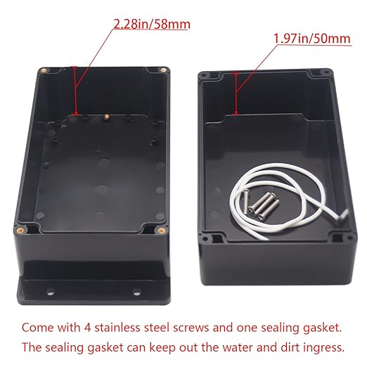 Junction Box IP65 Waterproof ABS Plastic Electrical Project Case Power Junction Boxes, Project Box with Fixed Ear Black 7.87x4.72x4.45 inch (200 x 120 x113 mm) - Image 4