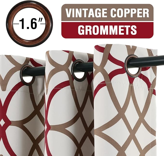 H.VERSAILTEX Blackout Curtains Printed Design 63 Inch Length 2 Panels Set Thermal Insulated Curtains for Bedroom Living Room Geometric Modern Grommet Window Drapes - Taupe and Red - Image 2
