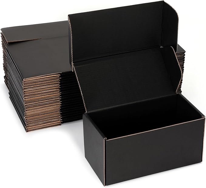 Small Shipping Boxes 8x4x4 Inch (25 Pack) - Sturdy Black Corrugated Cardboard Boxes for Small Business, Ecommerce, Mailing & Packaging | Recyclable Gift & Storage Boxes by DUZCLI
