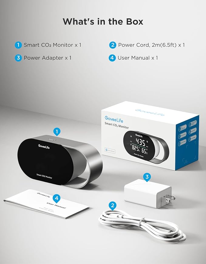 GoveeLife Smart Air Quality Monitor for Home, CO2 Detector for Health, Sleep Quality & Energy Efficiency, Thermometer Hygrometer with Real-Time Display & Alarm, for Office, Bedroom, Kitchen - Image 9