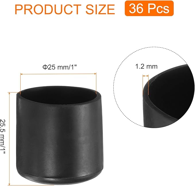 uxcell 36pcs Round Chair Leg Caps 25mm/1" PVC Chair Leg Floor Protectors Non-Slip Chair Feet Covers for Hardwood Floors Furniture Protectors, Black - Image 2