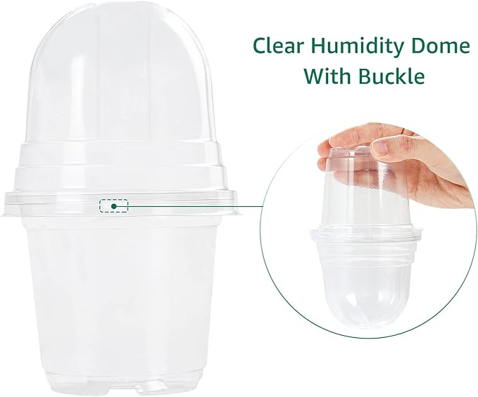 MIXC Clear Plant Nursery Pots with Humidity Dome 4" Soft Transparent Plastic Gardening Pot Planting Containers Cups Planter Small Starter Seed Starting Trays for Seedling with 10pcs Plant Labels - Image 2