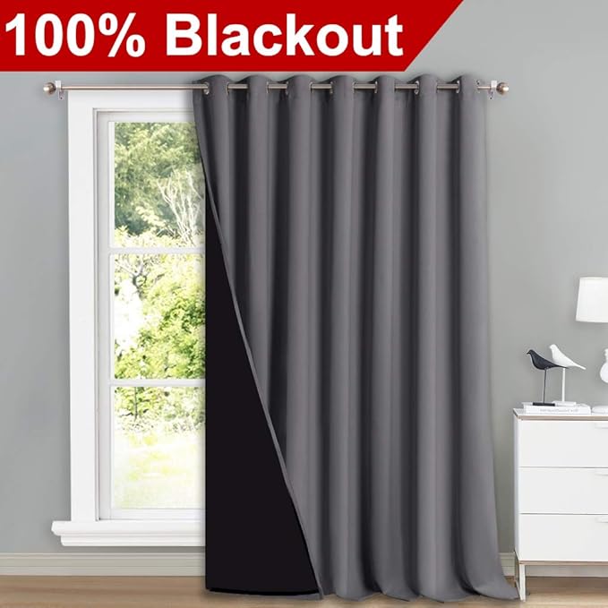 NICETOWN Sound Reducing Room Divider Curtains, Total Shade Patio Door Curtain, Heavy-Duty Full Light Shading Sliding Door Drape, Vertical Blind (1 Panel, 100 inches Wide x 108 inches Long, Gray) - Image 2