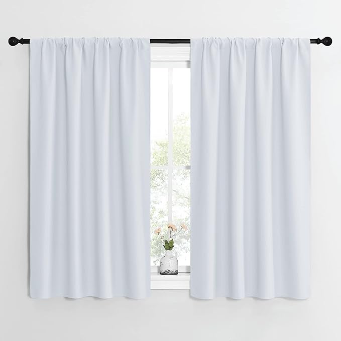 NICETOWN Greyish White Window Curtain Panels - Thermal Insulated Rod Pocket Room Darkening Curtain Sets for Bedroom (Platinum - Greyish White, 2 Panels, 42 by 54) by NICETOWN