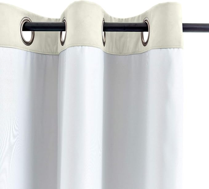 ChadMade Blackout Lined Premium Velvet Curtain Beige 50Wx120L Inch (1 Panel), Eyelet Grommet for Livingroom Bedroom Theater Studio, Leon Collection - Image 3