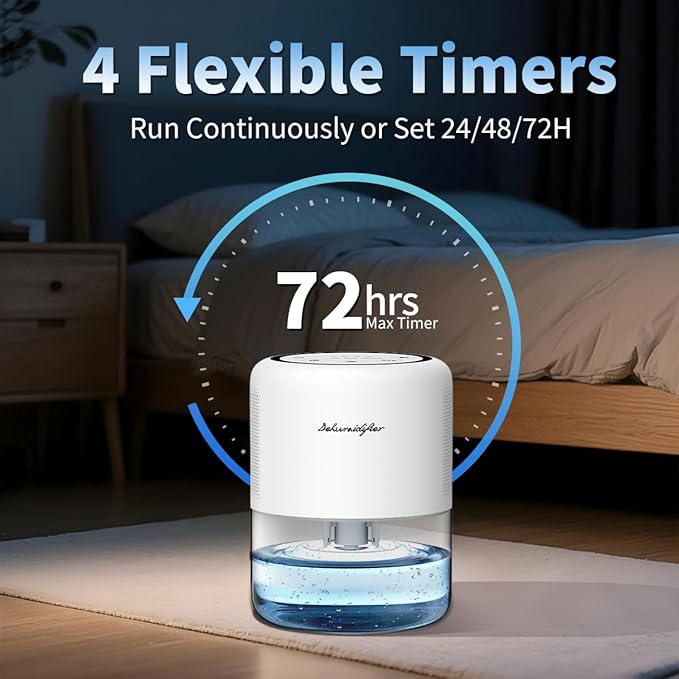 44oz(1.3L) Small Dehumidifier for Home Auto-Off Quiet Portable Dehumidifier with 3 Modes 10 Color Lights 4 Timer Settings for Bedroom Bathroom Closet (215 sq.ft) - Image 6