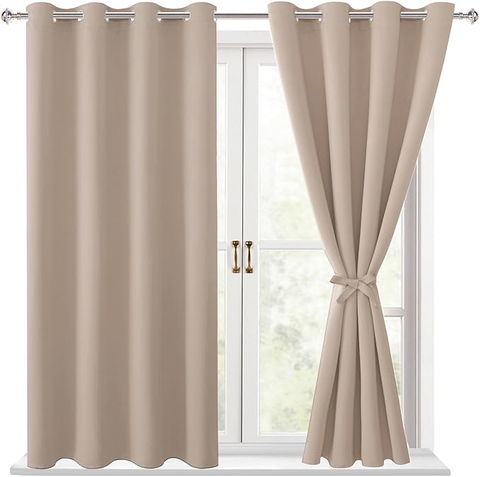 Hiasan Blackout Curtains for Bedroom - Thermal Insulated & Light Blocking Window Curtains for Living Room/Kids Room, 2 Drape Panels Sewn with Tiebacks, Camel, 52 x 45 Inch by Hiasan