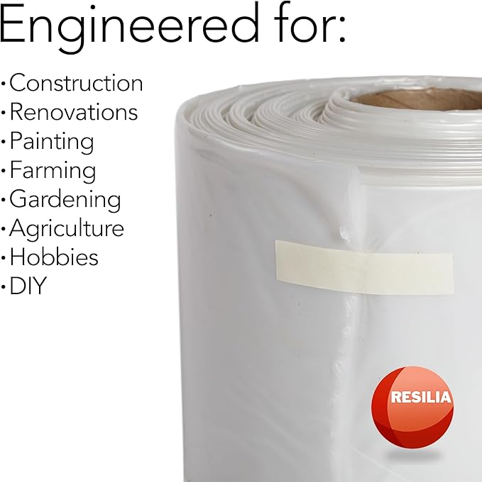 RESILIA Clear Construction Film - Heavy-Duty 4 Mil, 0.004 Inch, Indoor/Outdoor Plastic Sheeting, Drop Cloth, Moisture and Vapor Barrier for Painting, Garden, Furniture, 4' by 25' Roll, Made in USA - Image 4