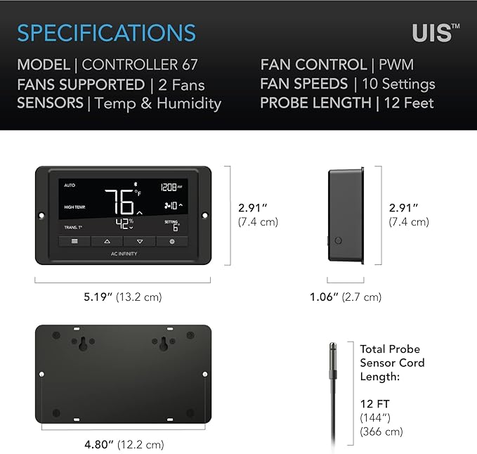 AC Infinity Controller 67, Smart Bluetooth Fan Controller with Temperature, Humidity, Schedules, Grow Cycles, Dynamic Speed Programming for CLOUDLINE Airlift Fans Cooling and Ventilation - Image 6