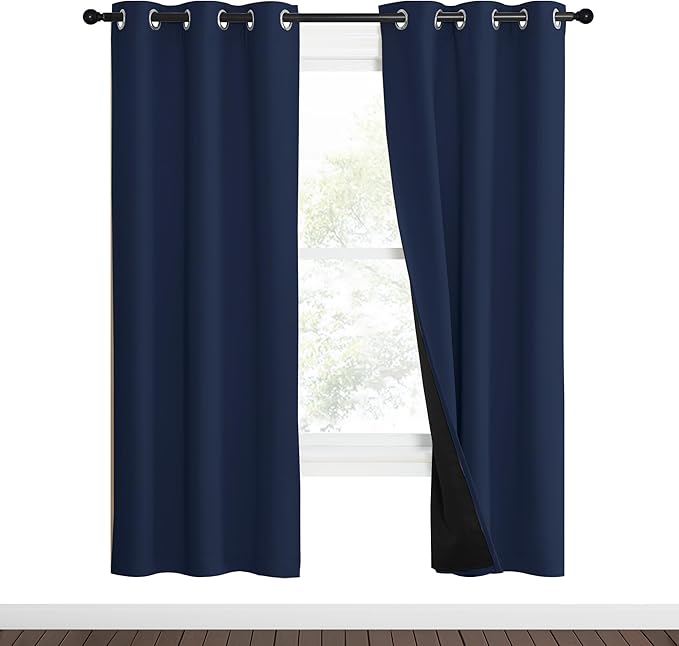 NICETOWN 100% Blackout Curtain Set, Thermal Insulated & Energy Efficiency Window Draperies for Guest Room, Full Shading Panels for Shift Worker and Light Sleepers, Navy Blue, 37W x 70L, 2 PCs - Image 2