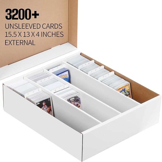 2 Pack Cardboard Card Storage Box，Bulk Card Storage Box，4 Row 3200 Count Trading Card Storage Box Cardboard, Bulk Trading Card Organizer Box for Sports Baseball TCG and Toploader Cards - Image 2