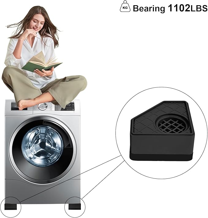4Pcs Anti Vibration Pads for Washing Machine, Stops Washer Dryer Moving, Prevents Noise, Vibration Transfer, Antivibration Stabilizer Support Feet Mat Suitable for Most Furniture (Increase1.8in) - Image 6
