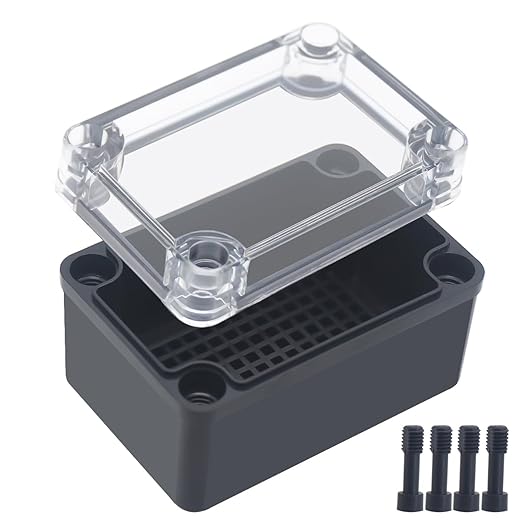 Junction Box,IP67 Waterproof ABS Black Project Box Clear Cover with Mounting Plate Electrical Box Enclosure for Outside Electronics 3.7 x 2.6 x 2.2inch(95x65x55mm) by Otdorpatio