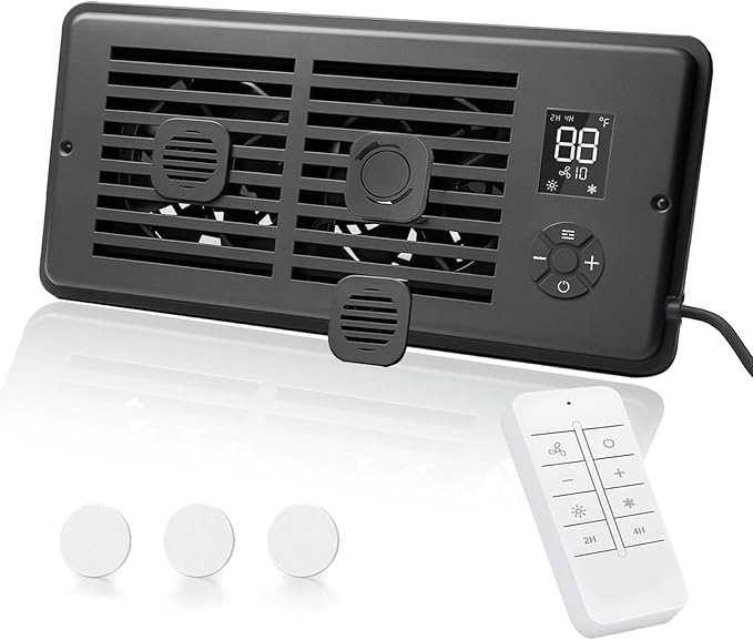 Register Booster Fan for 4" x 12" Vents Only,10 Speeds to Control Cool and Warm Airflow, Air Conditioning Vents with LED Screen Remote & Thermostat Control, for Room Walls & Floors (Black) by WeeLeeGoo