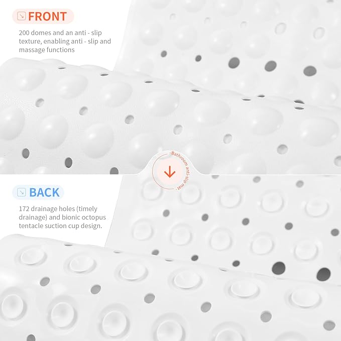 Anti-Slip Bathtub Shower mat, 39.3×15.7 inch（Approximately 100 × 40cm） Soft Oversized Machine Washable Non-Slip Bathtub mat with Drainage Holes, Bathroom Floor Suction Cup.（1-Opaque White） - Image 2