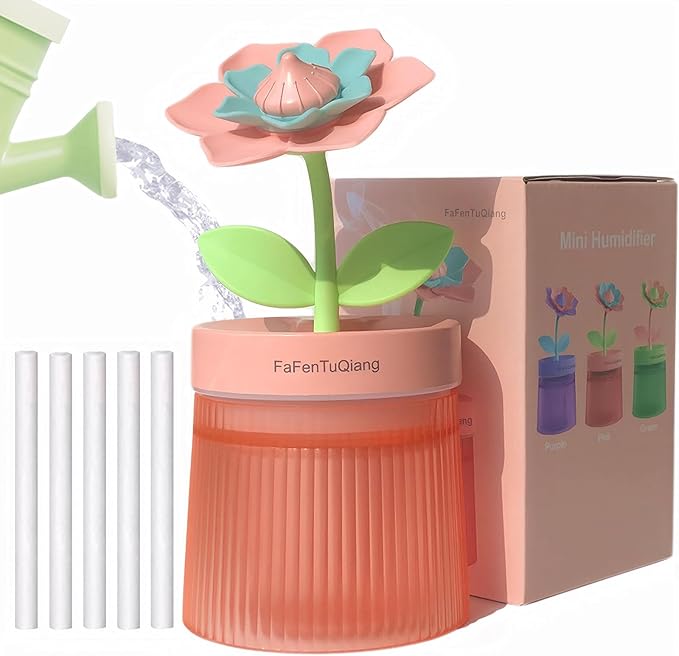 Bedroom Mini Humidifier Cute, Auto Shut Off 260ml With Flower, Cool Mist, 7 Colors Night Light, Quiet, Portable Ultrasonic Essential Oil Diffuser for Plants Office Travel by FaFenTuQiang
