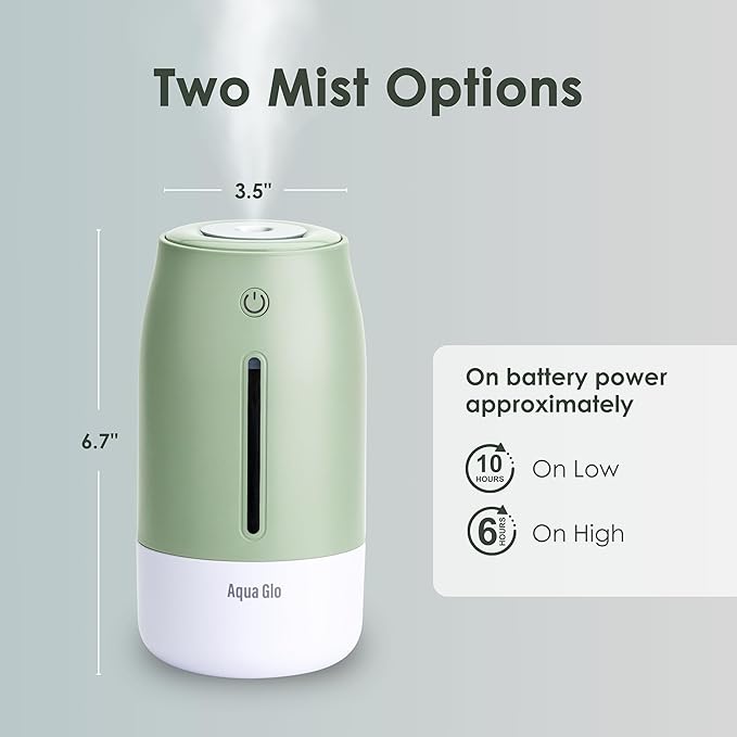 Aqua Glo Personal, Portable Humidifiers for Bedroom – Ultrasonic Cool Mist Humidifier with Built In Rechargeable Battery. Air Humidifier for Baby, Plants, Home, Office, Travel. Mint Green - Image 6