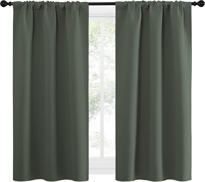 NICETOWN Bedroom Curtains Blackout Draperies - All Season Thermal Insulated Solid Rod Pocket Top Blackout Curtains/Drapes for Kid's Room (Dark Mallard, 1 Pair, 34 x 54 Inch) - Image 2