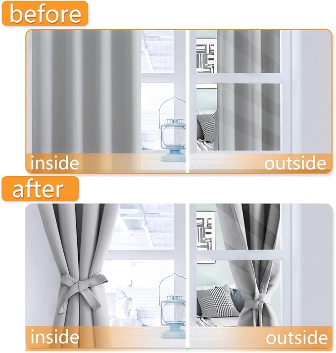 Hiasan Grommet Blackout Curtains for Bedroom, 70 x 63 Inches - Thermal Insulated & Light Blocking Window Drapes for Living Room/Dorm Room, Set of 2 Panels Sewn with Tiebacks, Silver Grey - Image 5