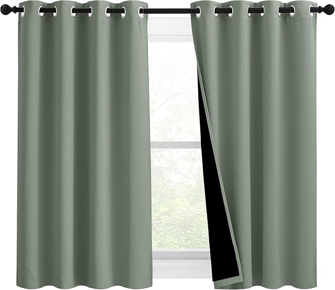 NICETOWN 100% Blackout Curtains 54 inches Long, Double-Deck Completely Blackout Window Treatment Thermal Insulated Lined Drapes for Small Window (Greyish Green, 1 Pair, 46 inches Width Each Panel) by NICETOWN