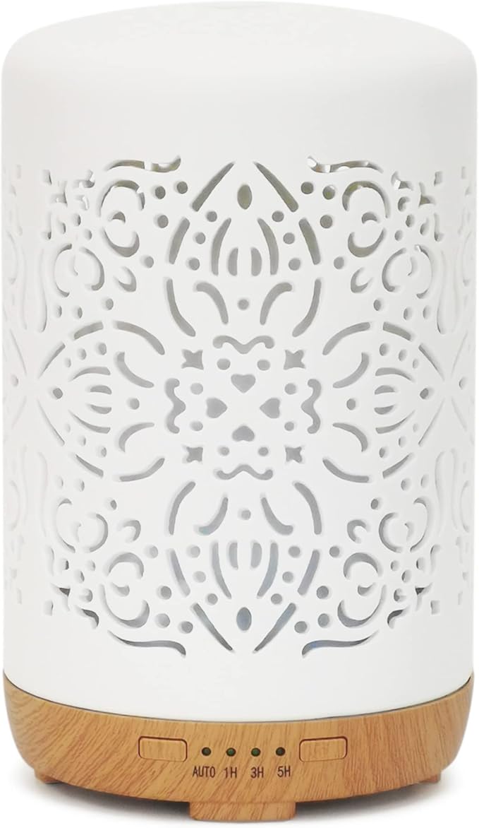 Earnest Living Essential Oil Diffuser White Ceramic Diffuser 250 ml Timers Night Lights and Auto Off Function Home Office Humidifier Aromatherapy Diffusers for Essential Oils by EarnestLiving